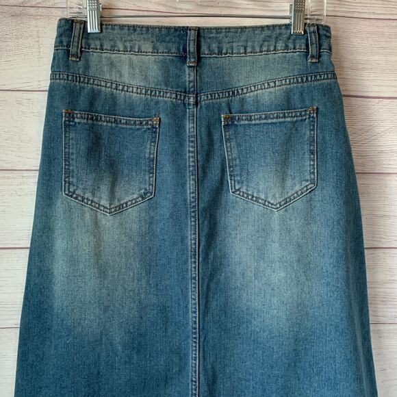 DAZY Denim Jean Midi Skirt Medium Wash A-Line Raw Hem Size XL - Picture 5 of 14